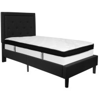 Flash Furniture SL-BMF-21-GG Roxbury Twin Size Tufted Upholstered Platform Bed in Black Fabric with Memory Foam Mattress